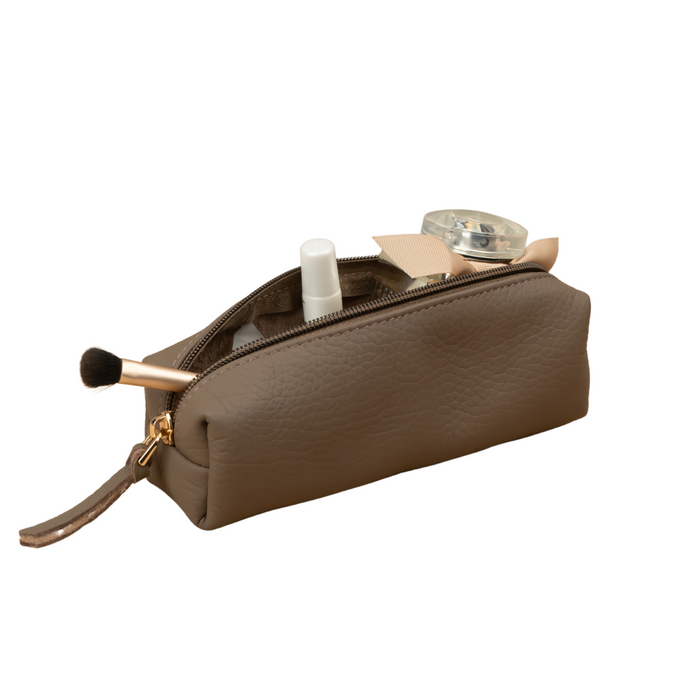 Elegant Leather Makeup Bag - Cream - Aurora