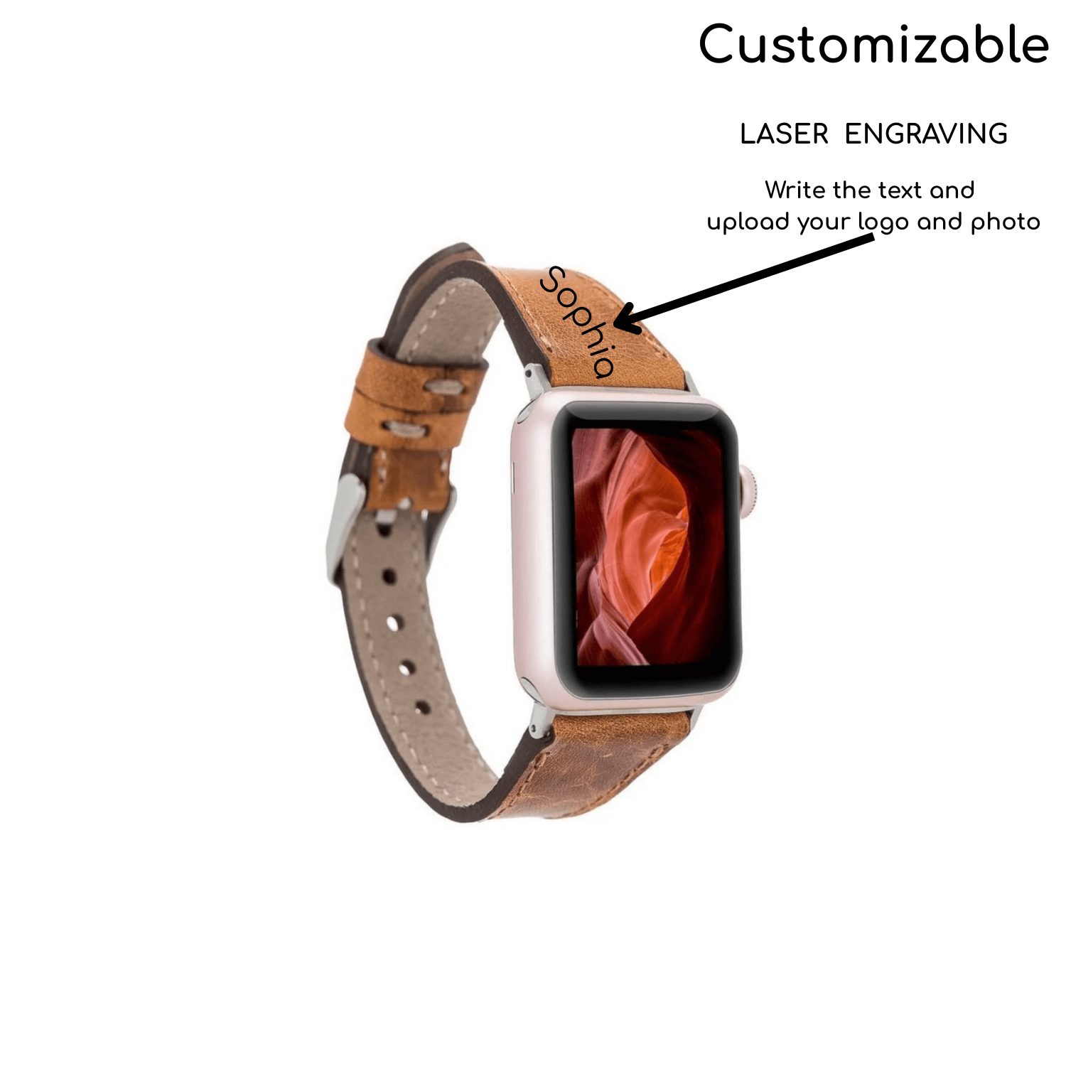 Classic Caramel Brown Leather Apple Watch Band - Dallas