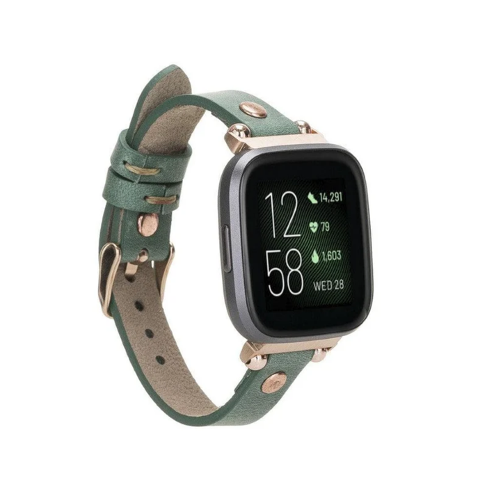 Pastel Green Leather Slim Apple Watch Band with Rivet - LEATHERE