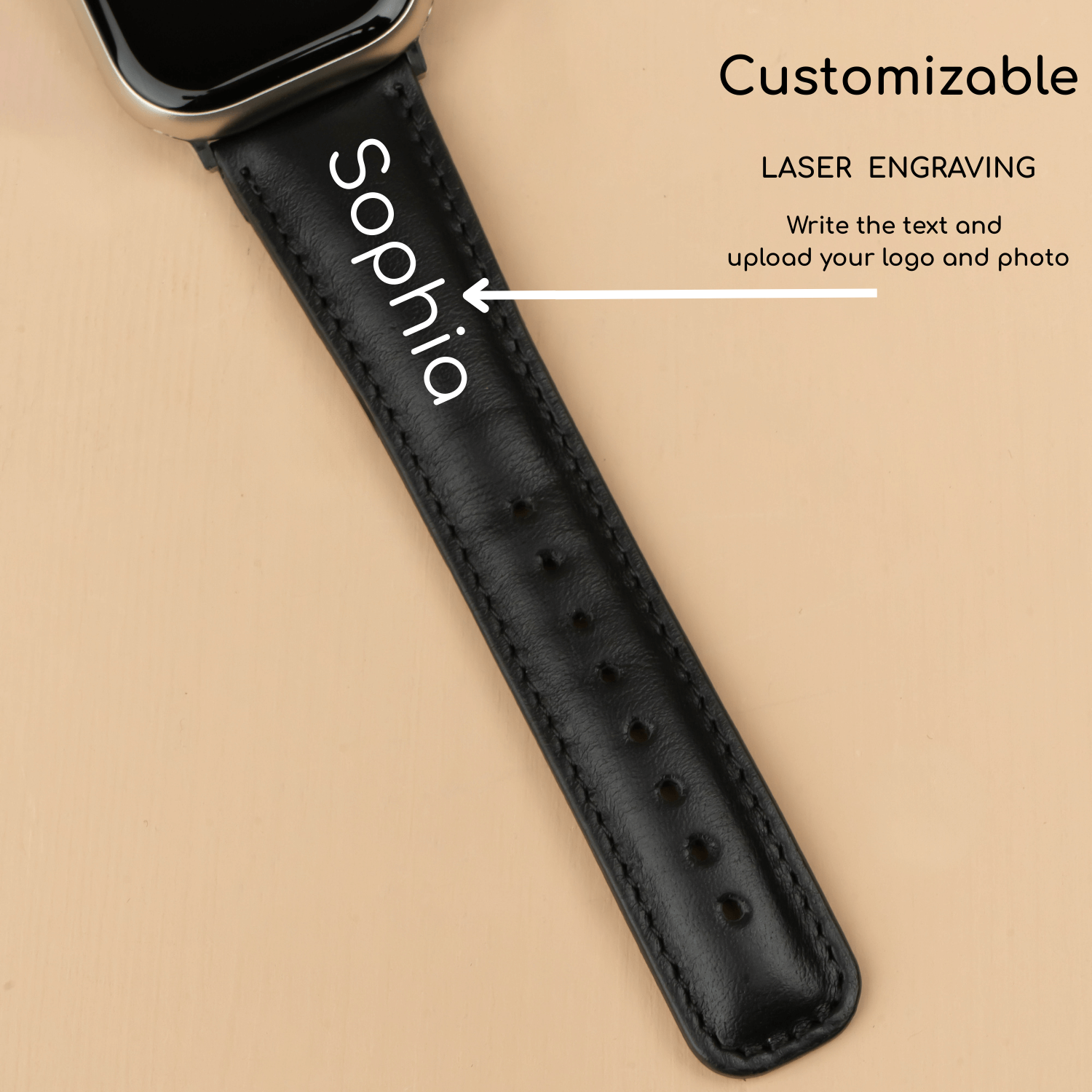 Apple Watch Black Leather Strap - Boston