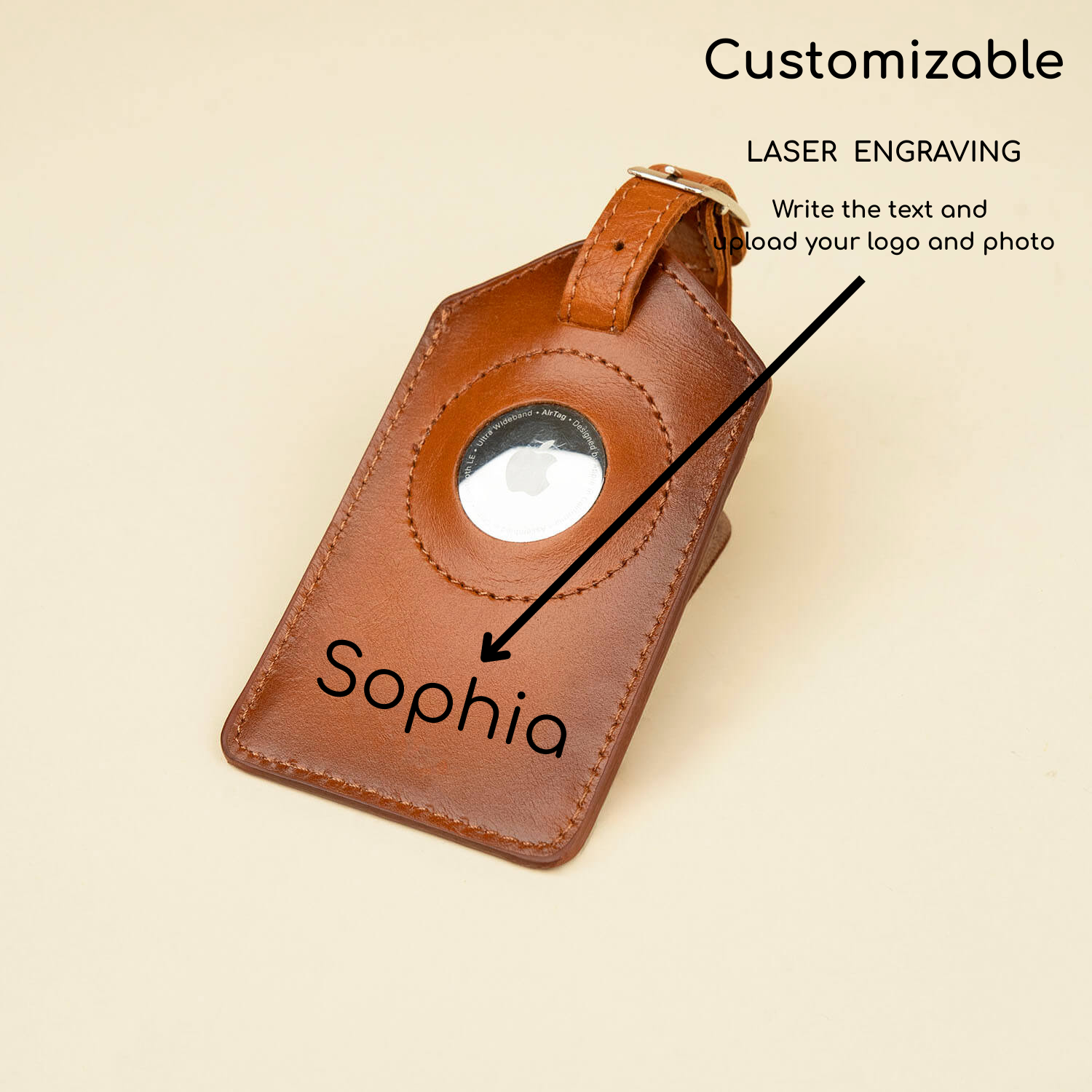 Premium Leather AirTag Luggage Tag - Rich Brown - Clovis
