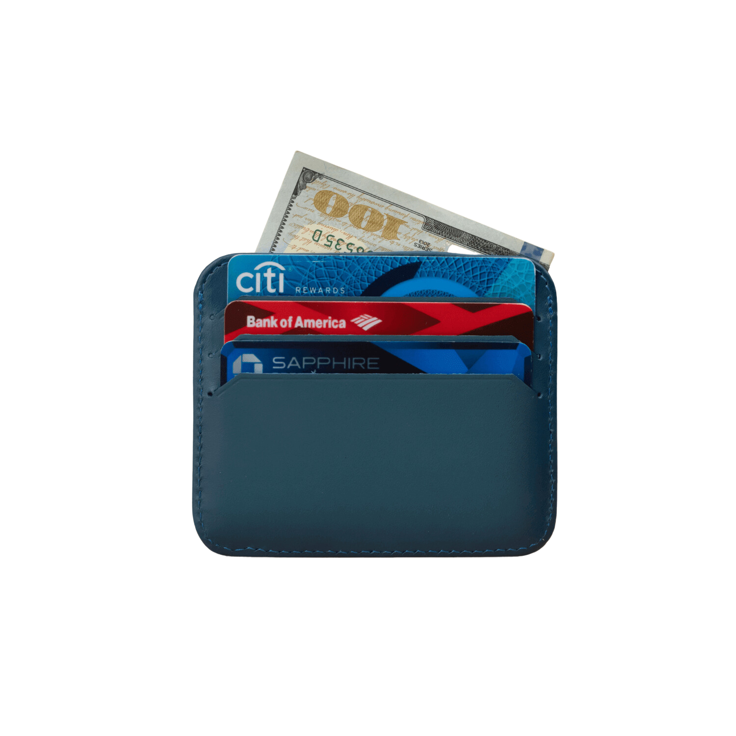 Blue Leather Thin Card Holder Wallet - LEATHERE