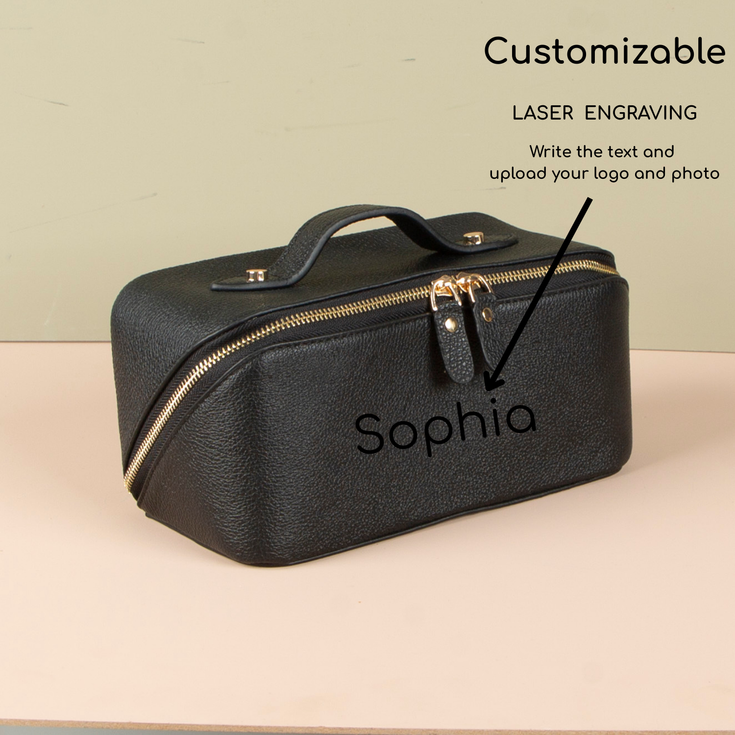 Luxury Leather Travel Vanity Case – Elegant & Spacious- Black- San Jose