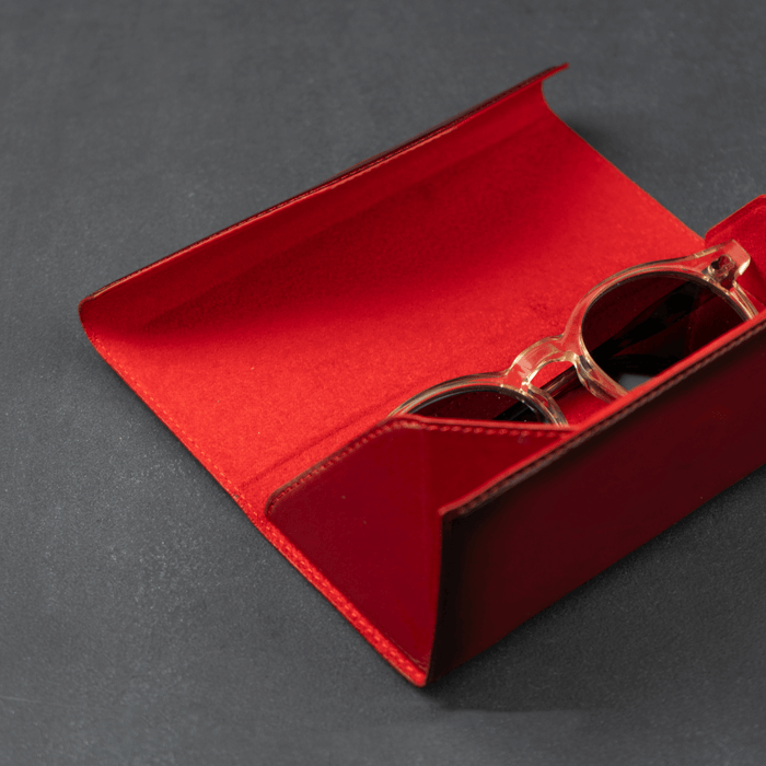 Red Leather Sunglasses Case - LEATHEREE