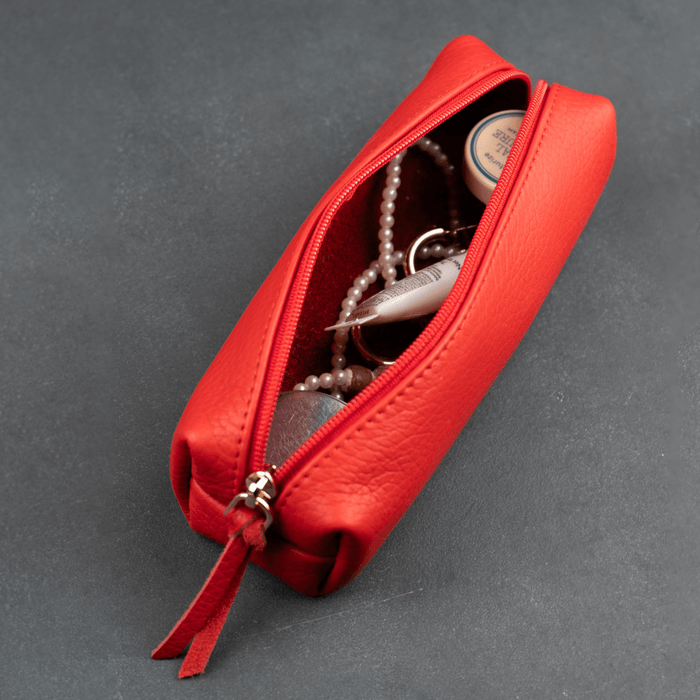 Elegant Leather Makeup Bag - Red - Aurora