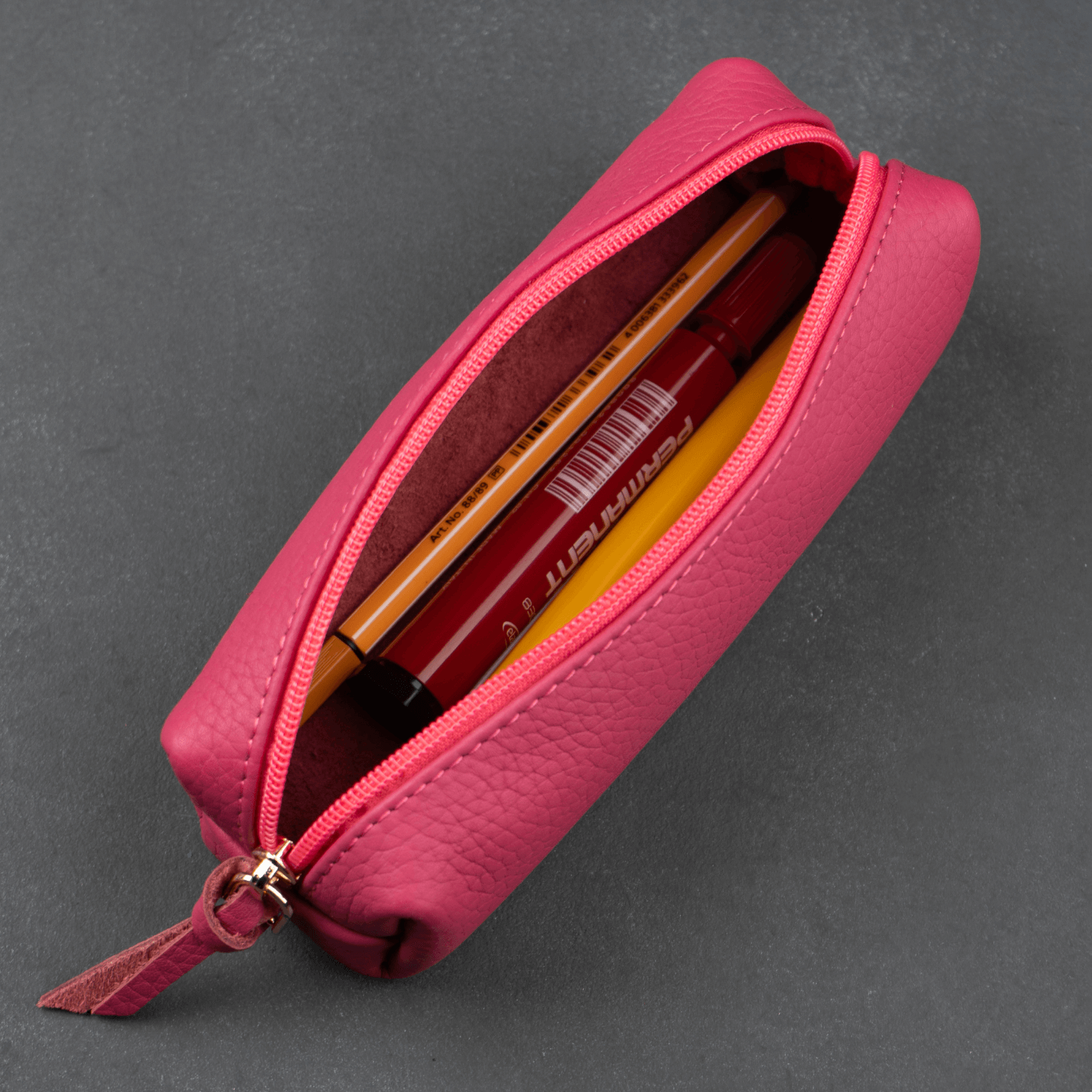 Elegant Leather Makeup Bag - Pink - Aurora