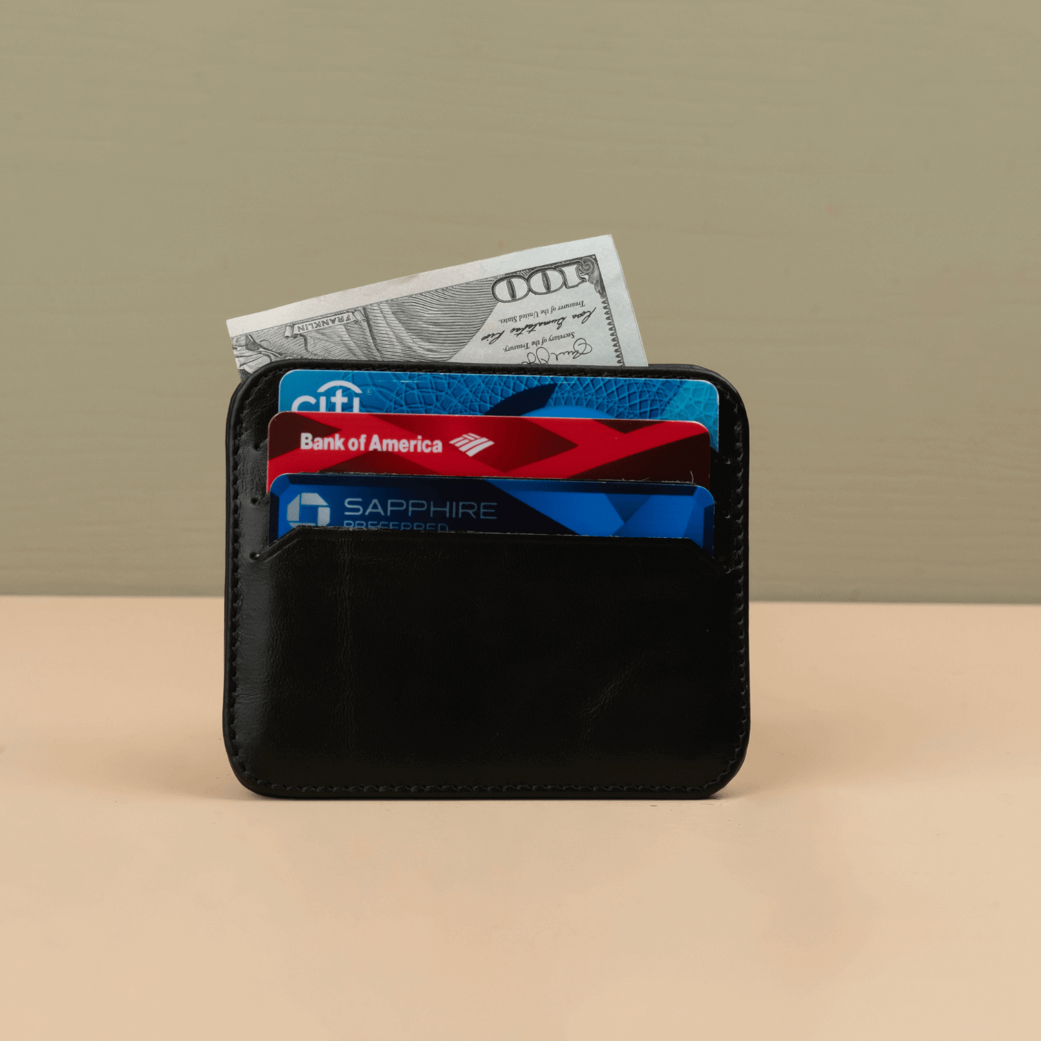 Black Leather Thin Card Holder Wallet - LEATHERE