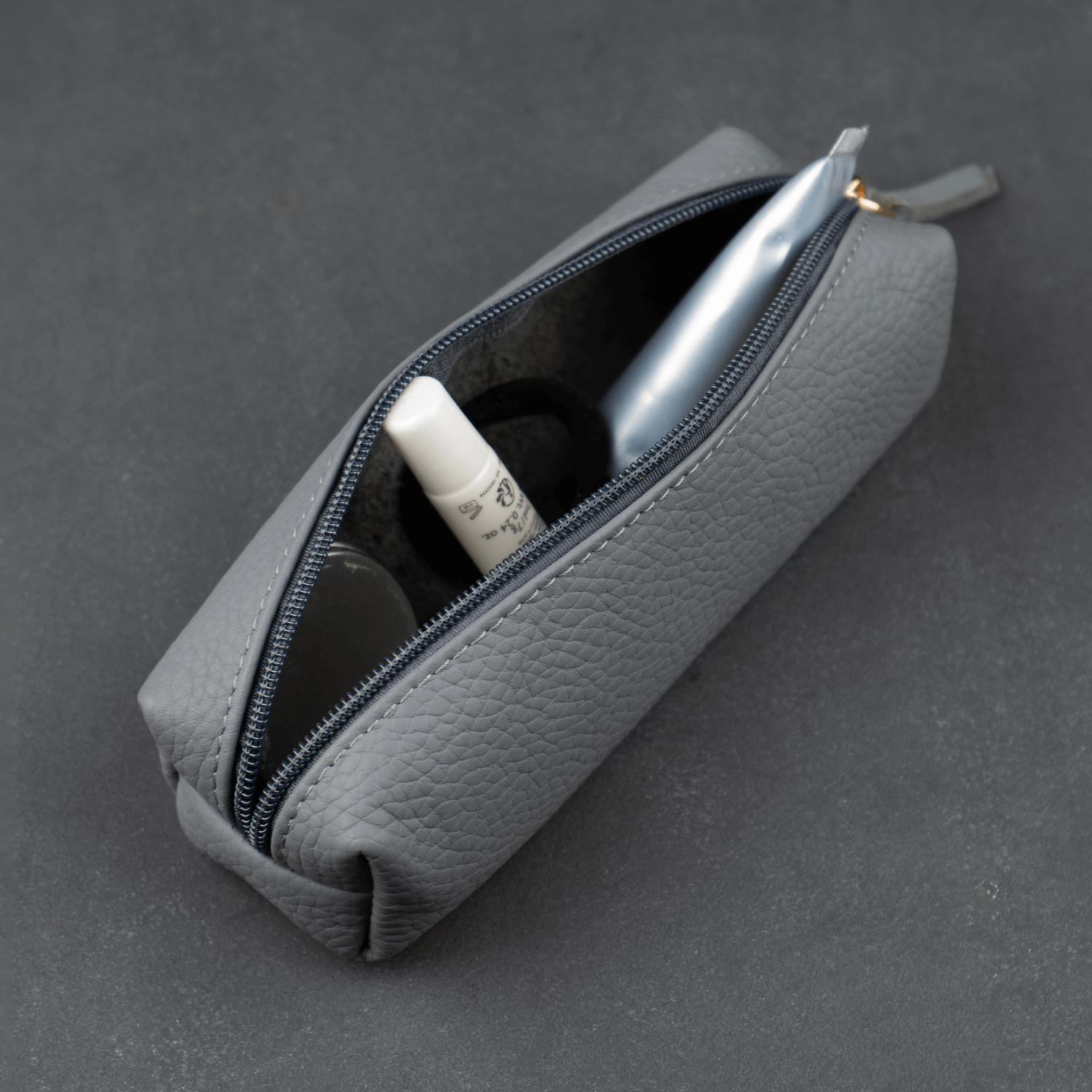 Elegant Leather Makeup Bag - Grey - Aurora