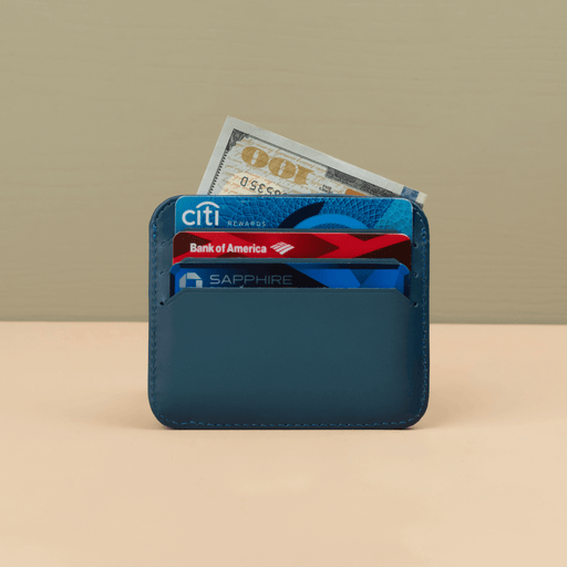 Blue Leather Thin Card Holder Wallet - LEATHERE