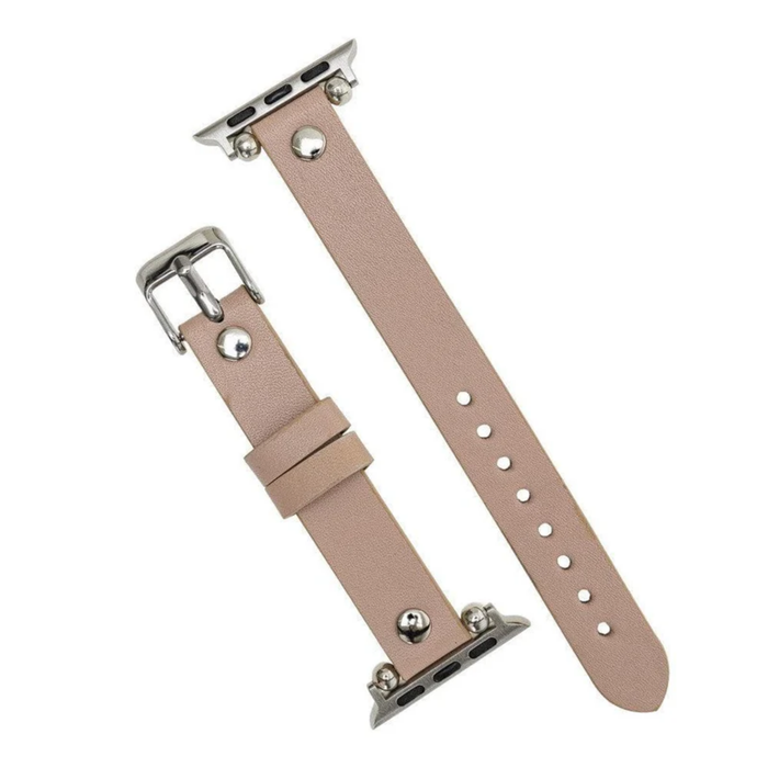 Nude Leather Slim Apple Watch Band with Rivet - LEATHERE