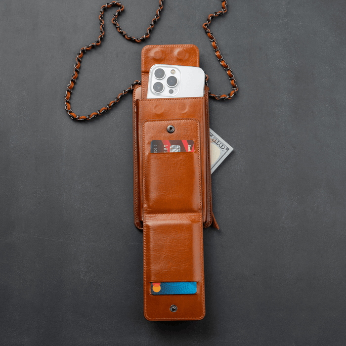 Brown Leather Crossbody Phone Bag & Wallet - LEATHERE