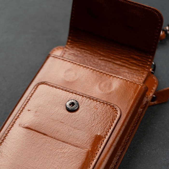 Brown Leather Crossbody Phone Bag & Wallet - LEATHERE