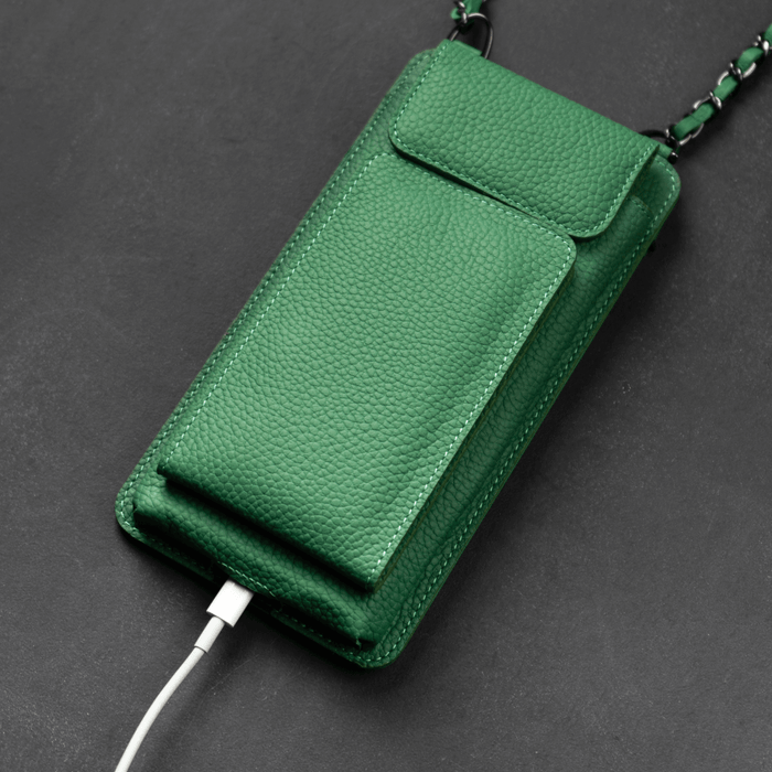 Green Leather Crossbody Phone Bag & Wallet - LEATHERE