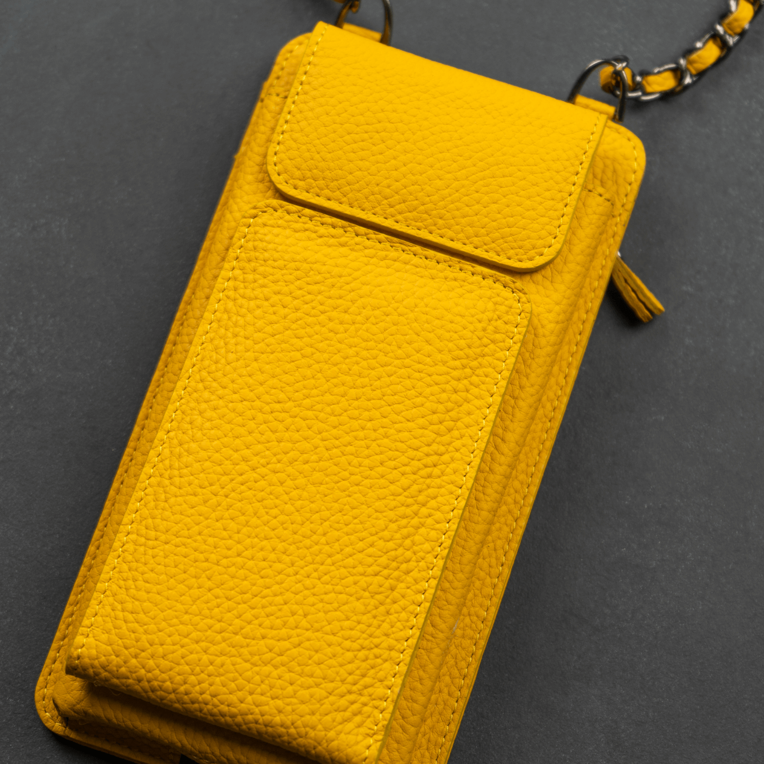 Yellow Leather Crossbody Phone Bag & Wallet - LEATHERE