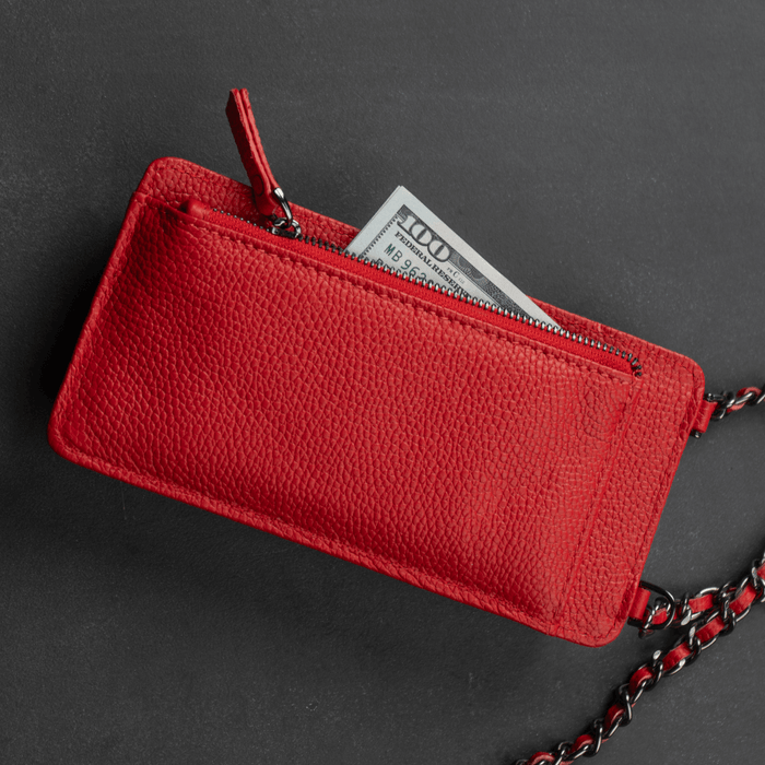 Red Leather Crossbody Phone Bag & Wallet - LEATHERE