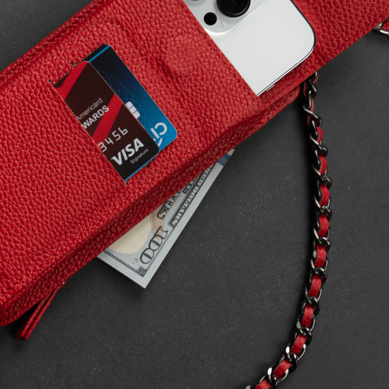 Red Leather Crossbody Phone Bag & Wallet - LEATHERE