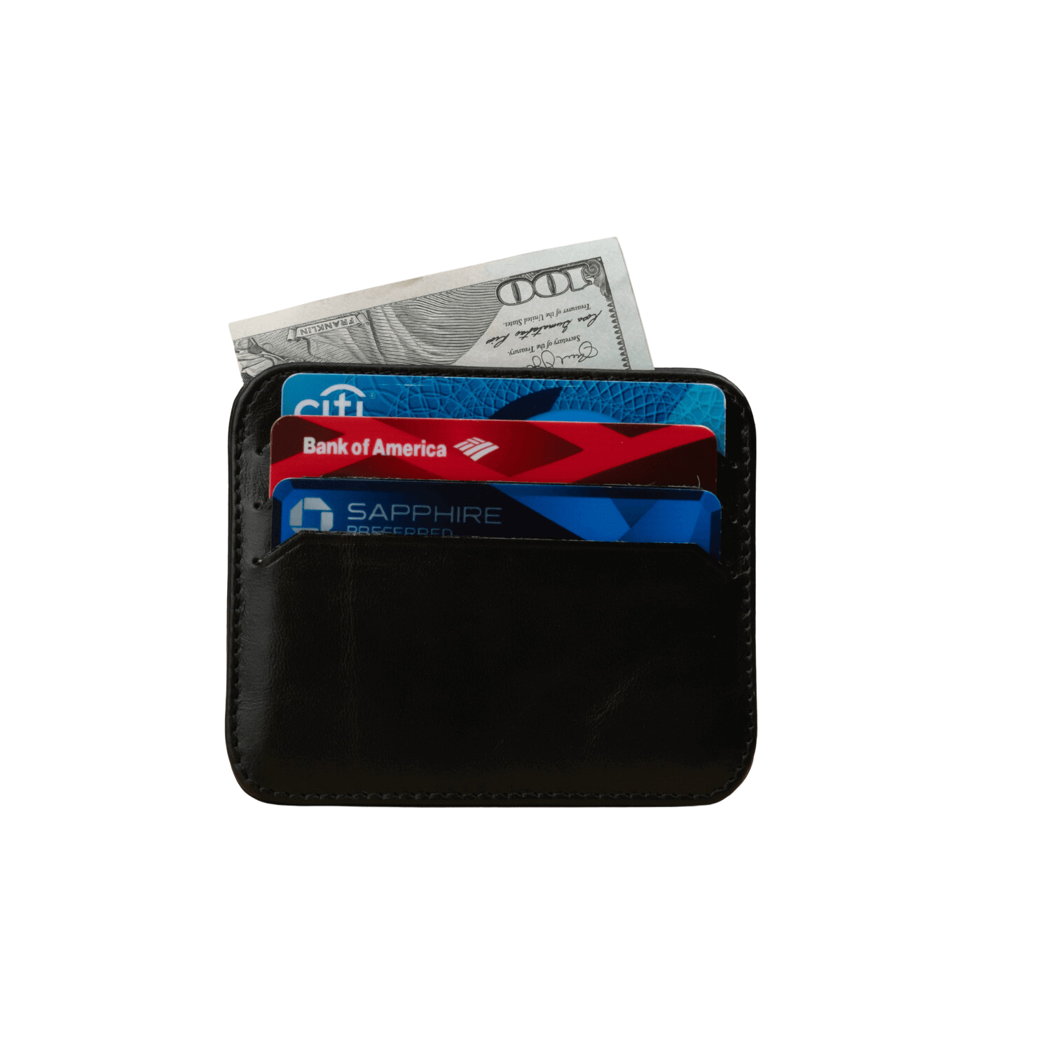 Black Leather Thin Card Holder Wallet - LEATHERE