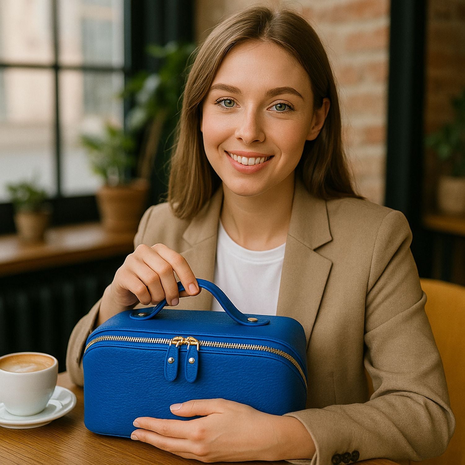 Luxury Leather Travel Vanity Case – Elegant & Spacious-Royal blue - San Jose