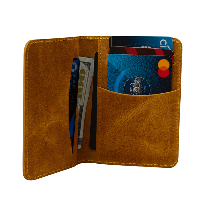 Yellow Leather Thin Wallet with Card Holder - LEATHERE