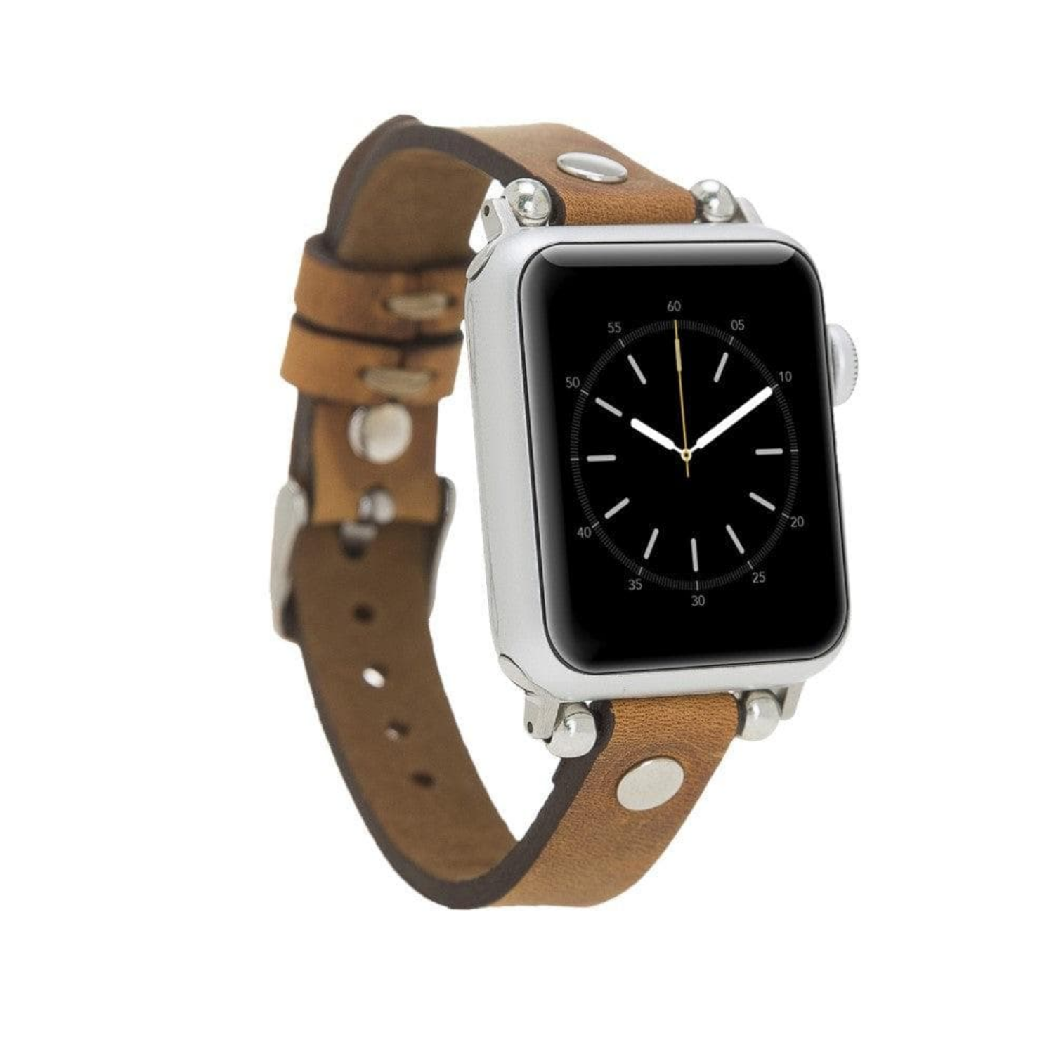 Caramel Leather Slim Apple Watch Band with Rivet - LEATHERE