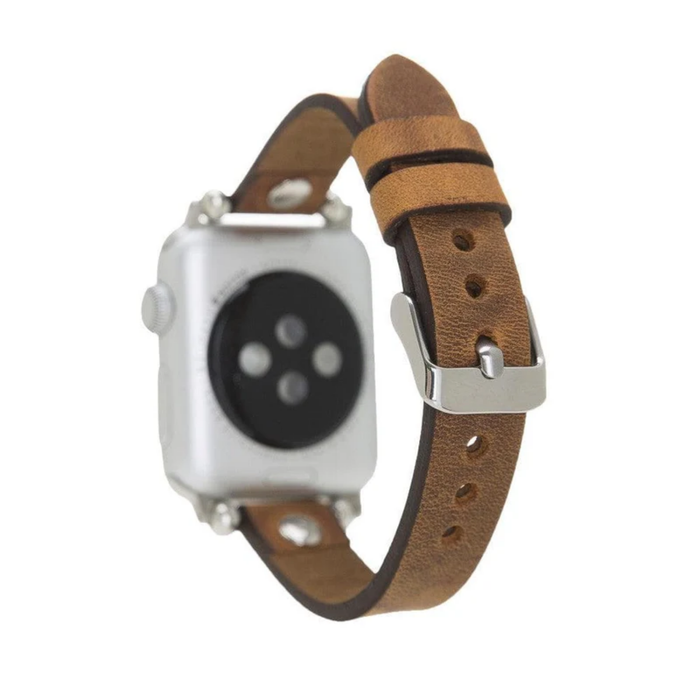 Caramel Leather Slim Apple Watch Band with Rivet - LEATHERE