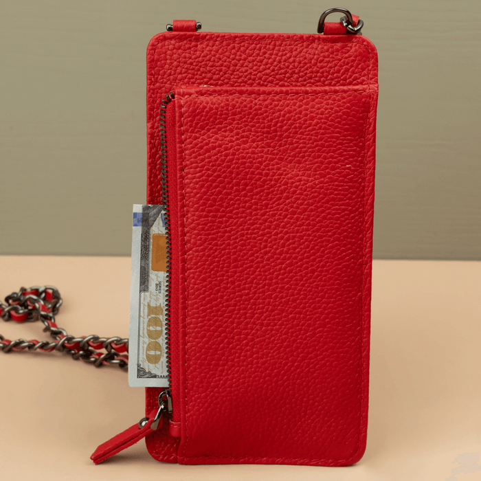 Red Leather Crossbody Phone Bag & Wallet - LEATHERE