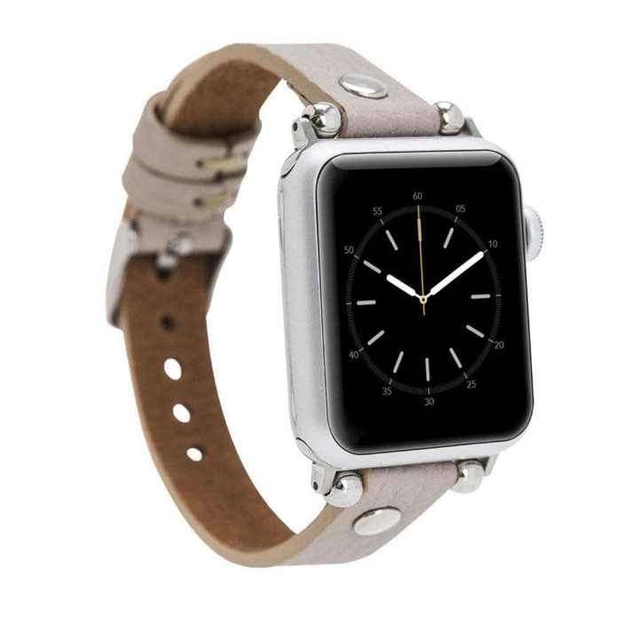 Light Gray Leather Slim Apple Watch Band with Rivet - LEATHERE