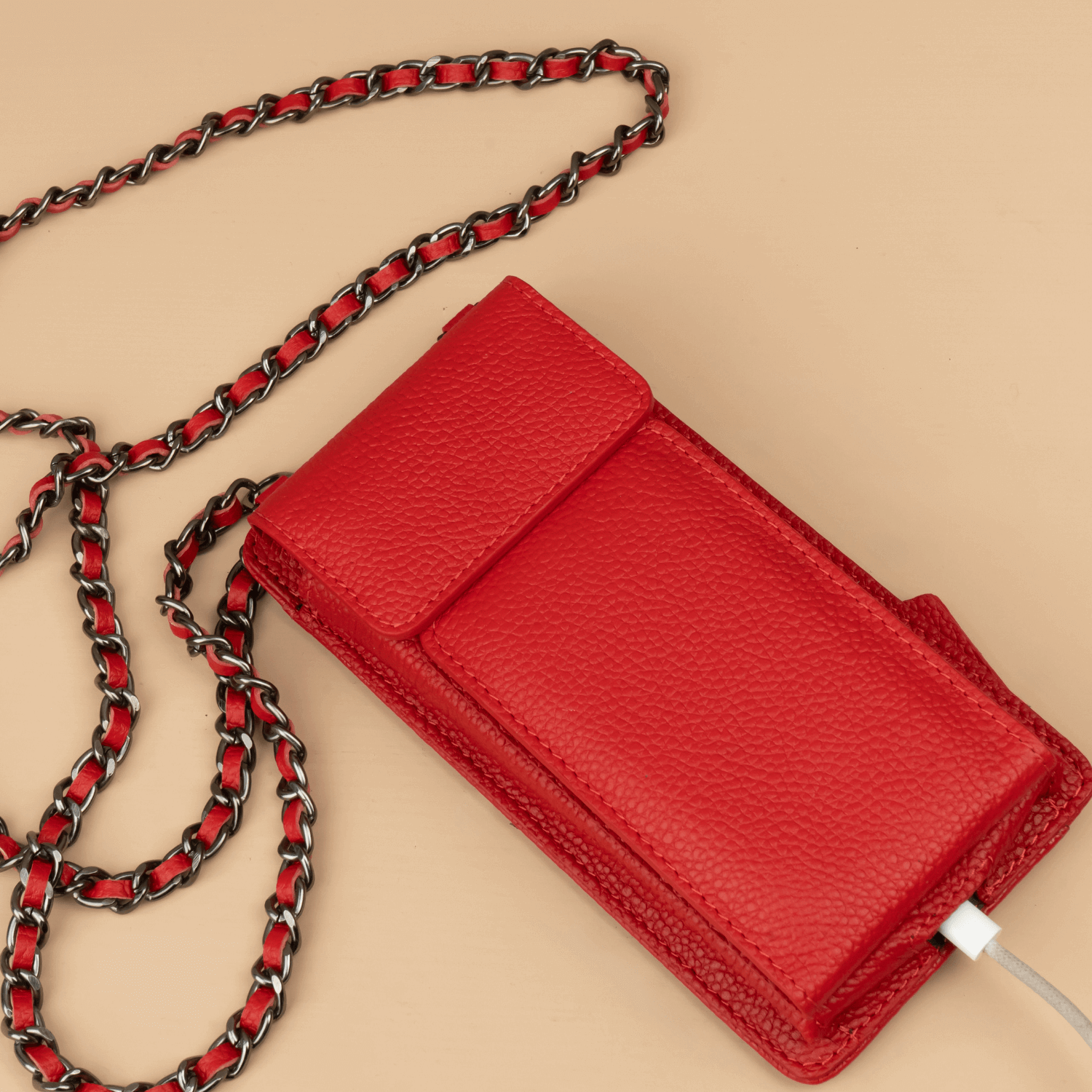 Red Leather Crossbody Phone Bag & Wallet - LEATHERE