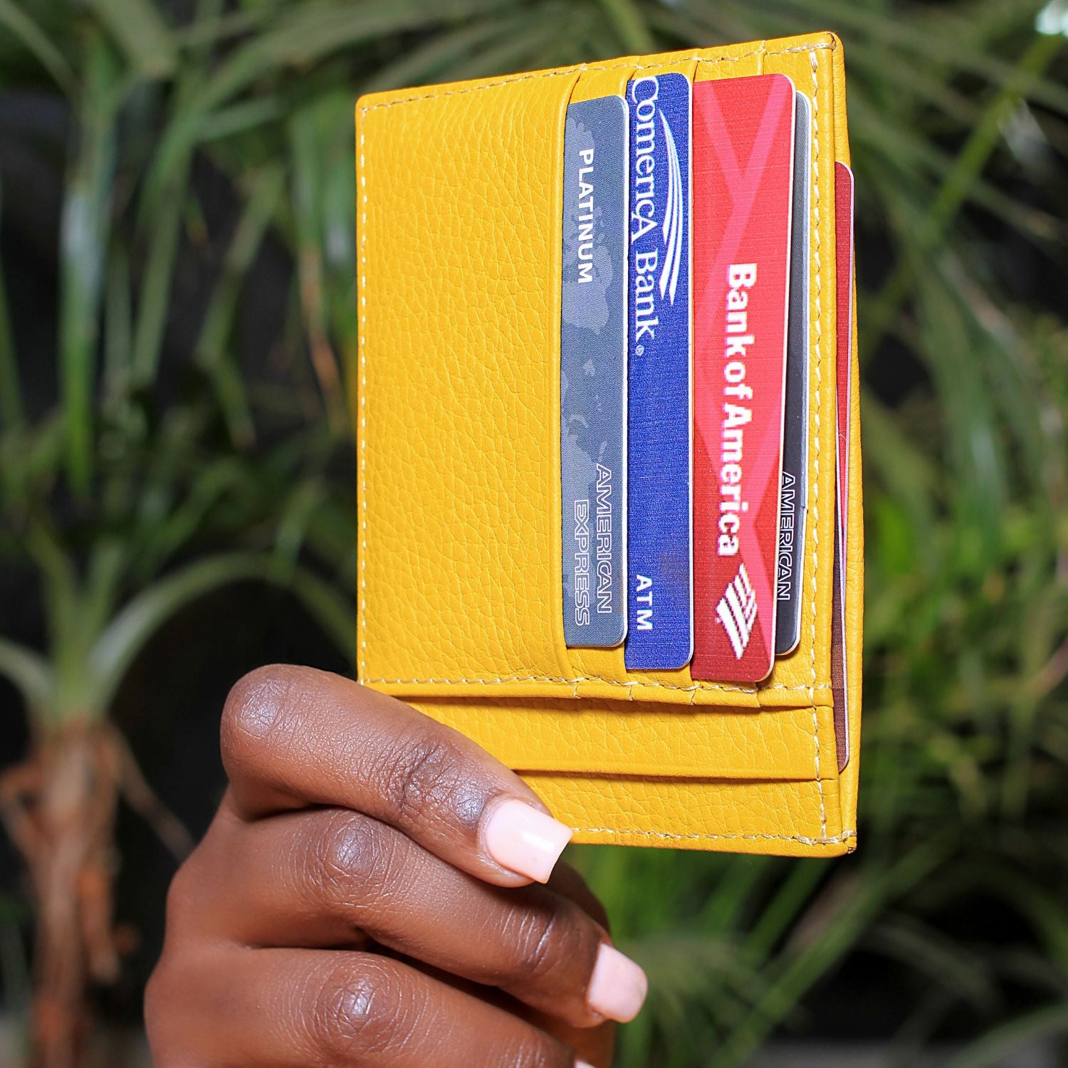 Vibrant Leather Card Holder with Zipper Pocket - Yellow - Concord