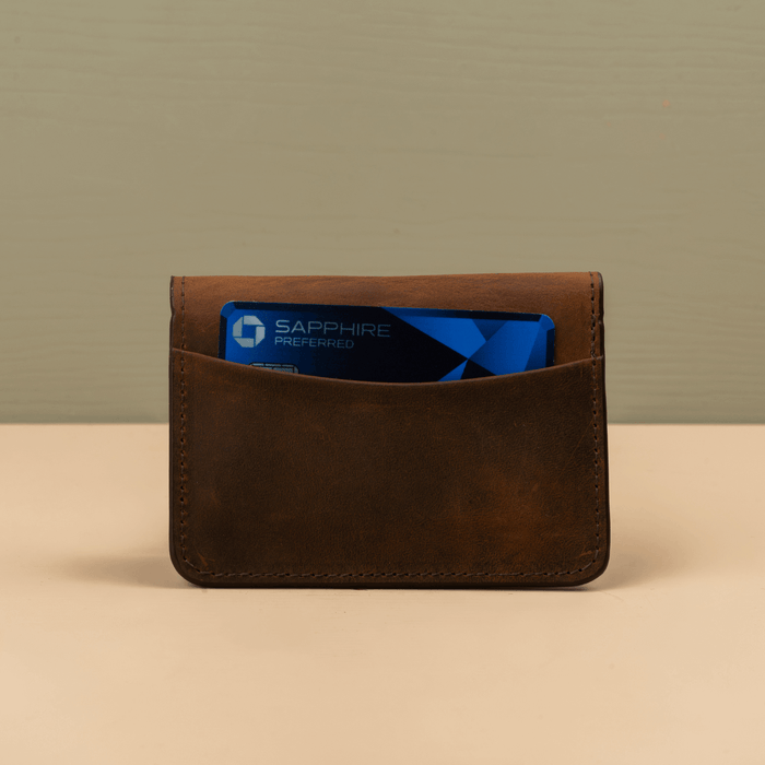 Dark Brown Leather Thin Wallet with Card Holder - LEATHERE