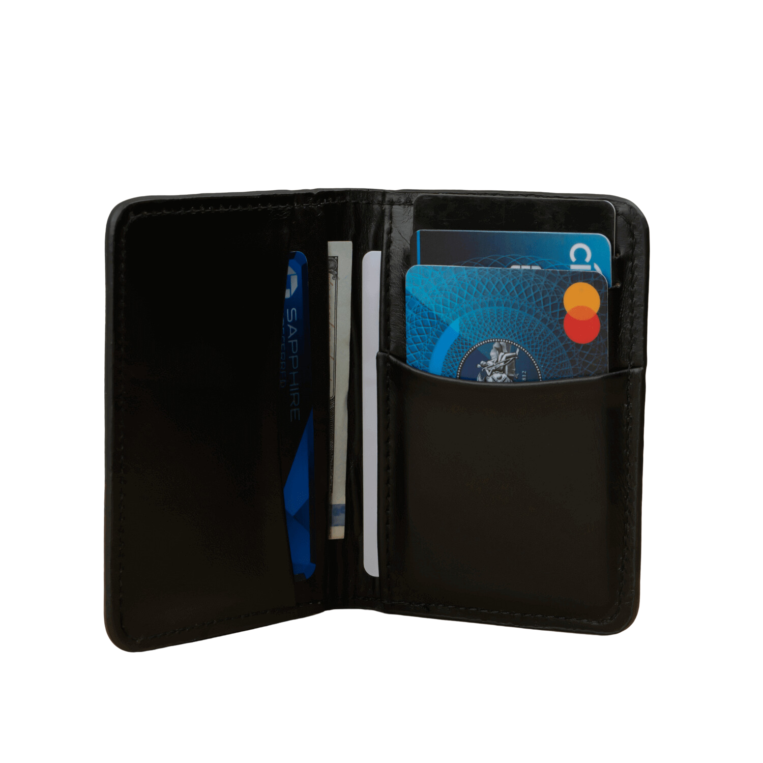 Black Leather Thin Wallet with Card Holder - LEATHERE