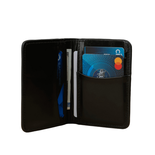 Black Leather Thin Wallet with Card Holder - LEATHERE