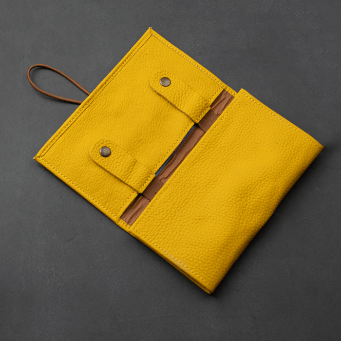 Yellow Leather Travel Cable & Tech Organizer - LEATHERE