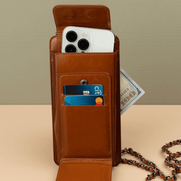 Leather Brown Crossbody Bag Phone Wallet - Columbus