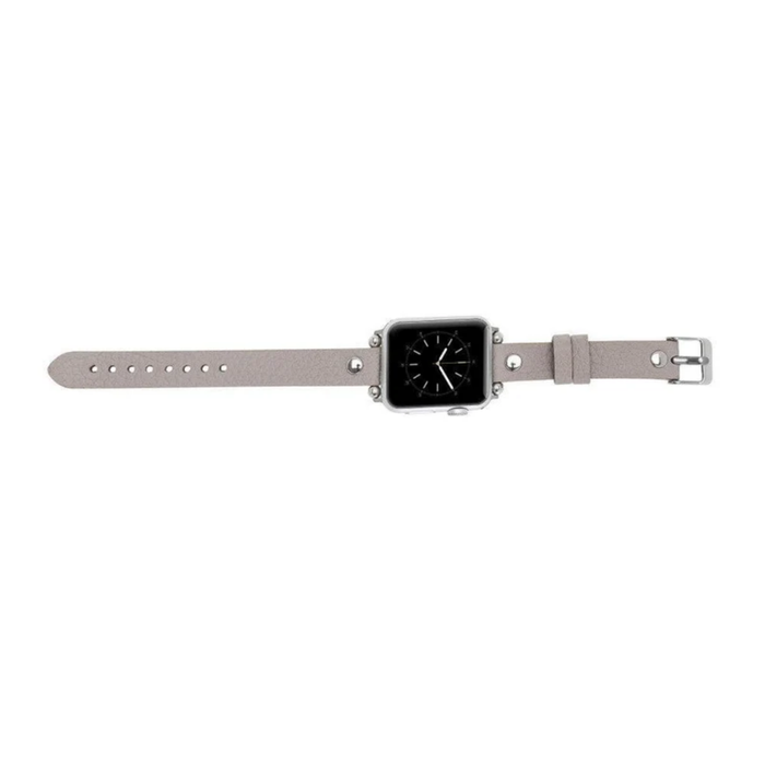 Light Gray Leather Slim Apple Watch Band with Rivet - LEATHERE