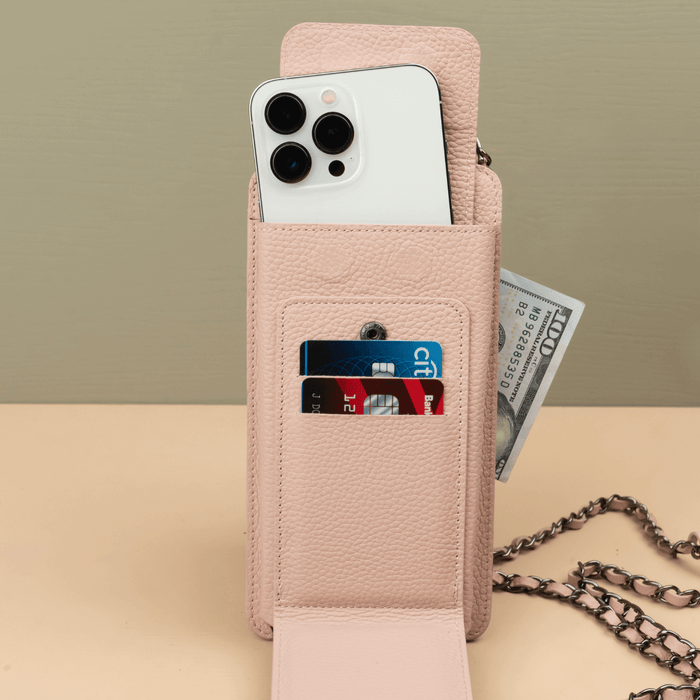 Leather Pink Crossbody Bag Phone Wallet - Columbus