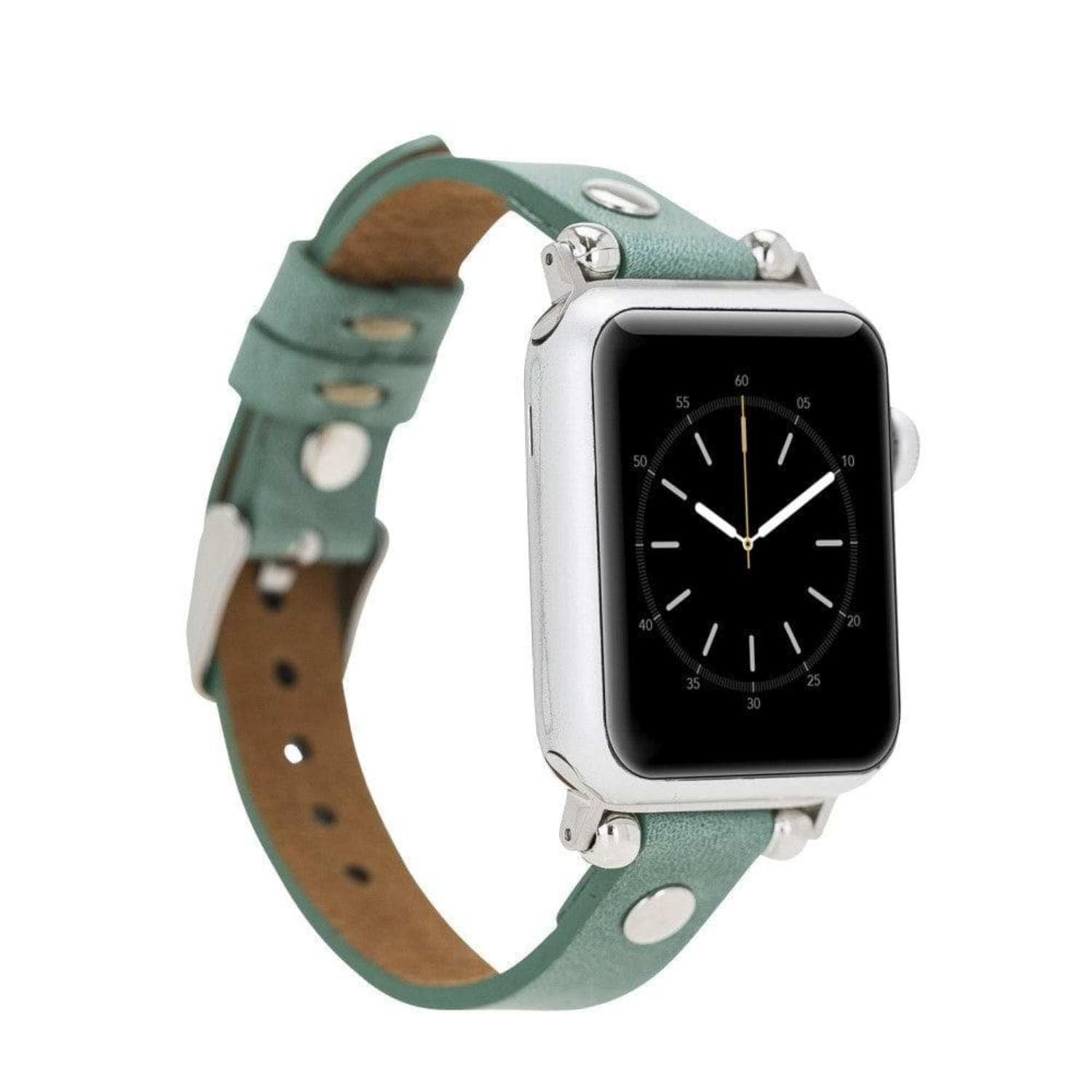 Mint Green Leather Slim Apple Watch Band with Rivet - LEATHERE