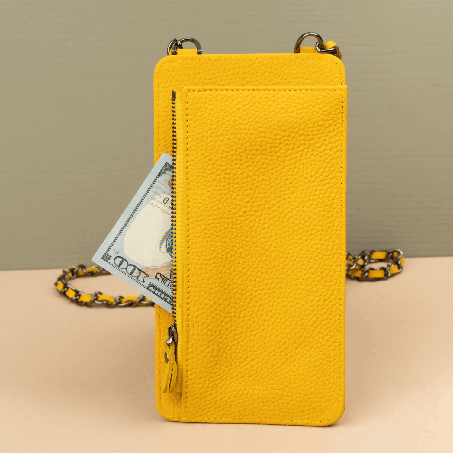 Yellow Leather Crossbody Phone Bag & Wallet - LEATHERE