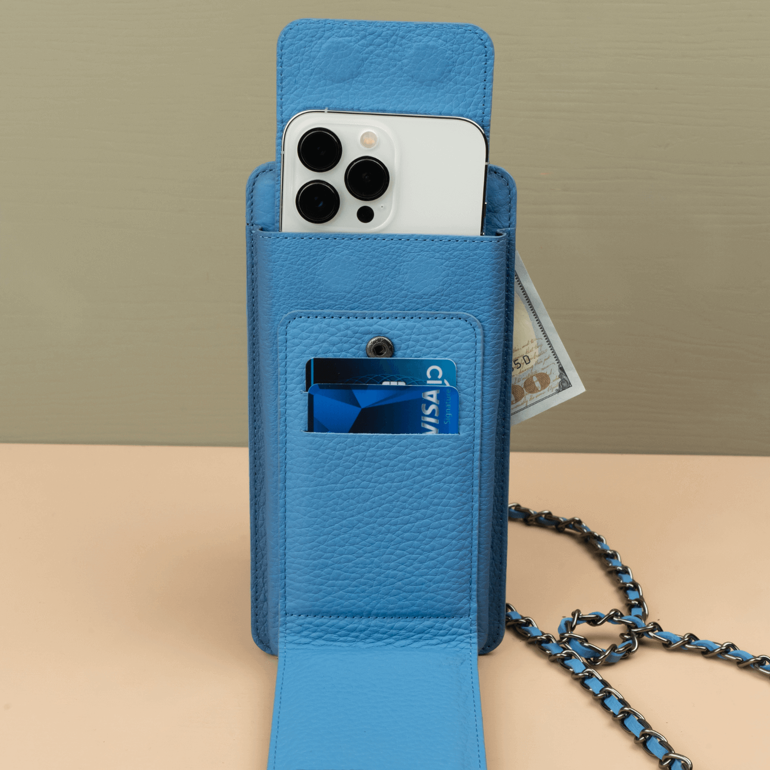 Blue Leather Crossbody Phone Bag & Wallet - LEATHERE