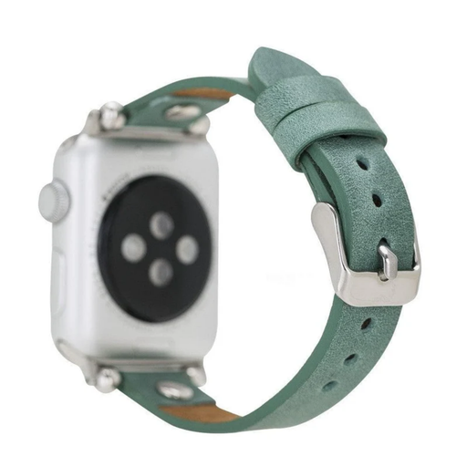 Mint Green Leather Slim Apple Watch Band with Rivet - LEATHERE