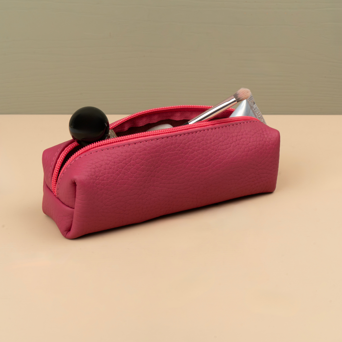 Elegant Leather Makeup Bag - Pink - Aurora