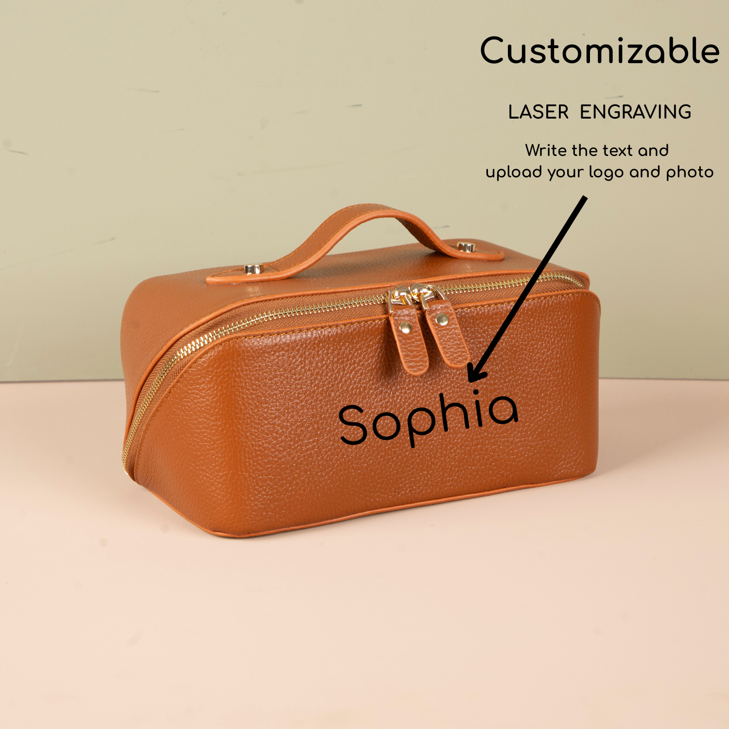 Luxury Leather Travel Vanity Case – Elegant & Spacious- Cognac coffee - San Jose
