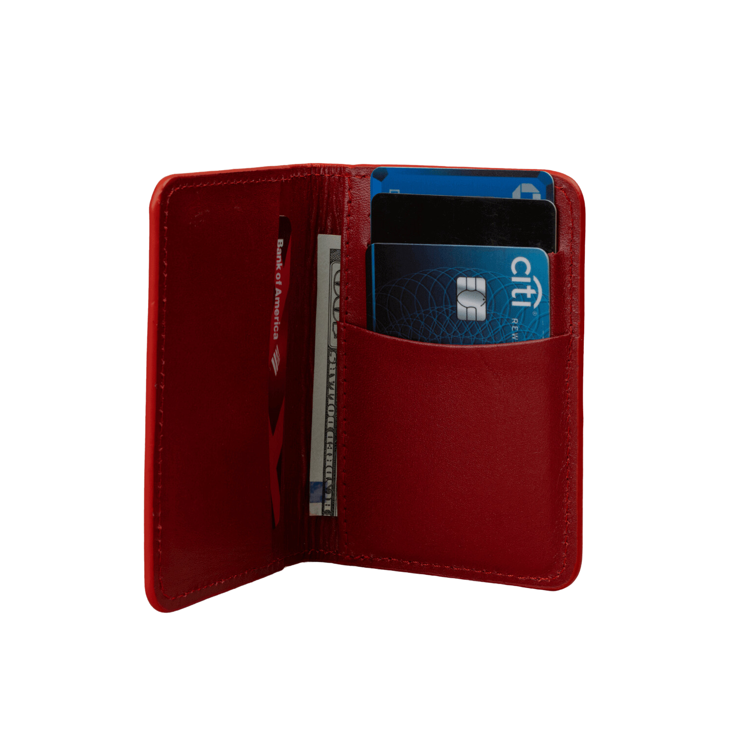 Red Leather Thin Wallet with Card Holder - LEATHERE