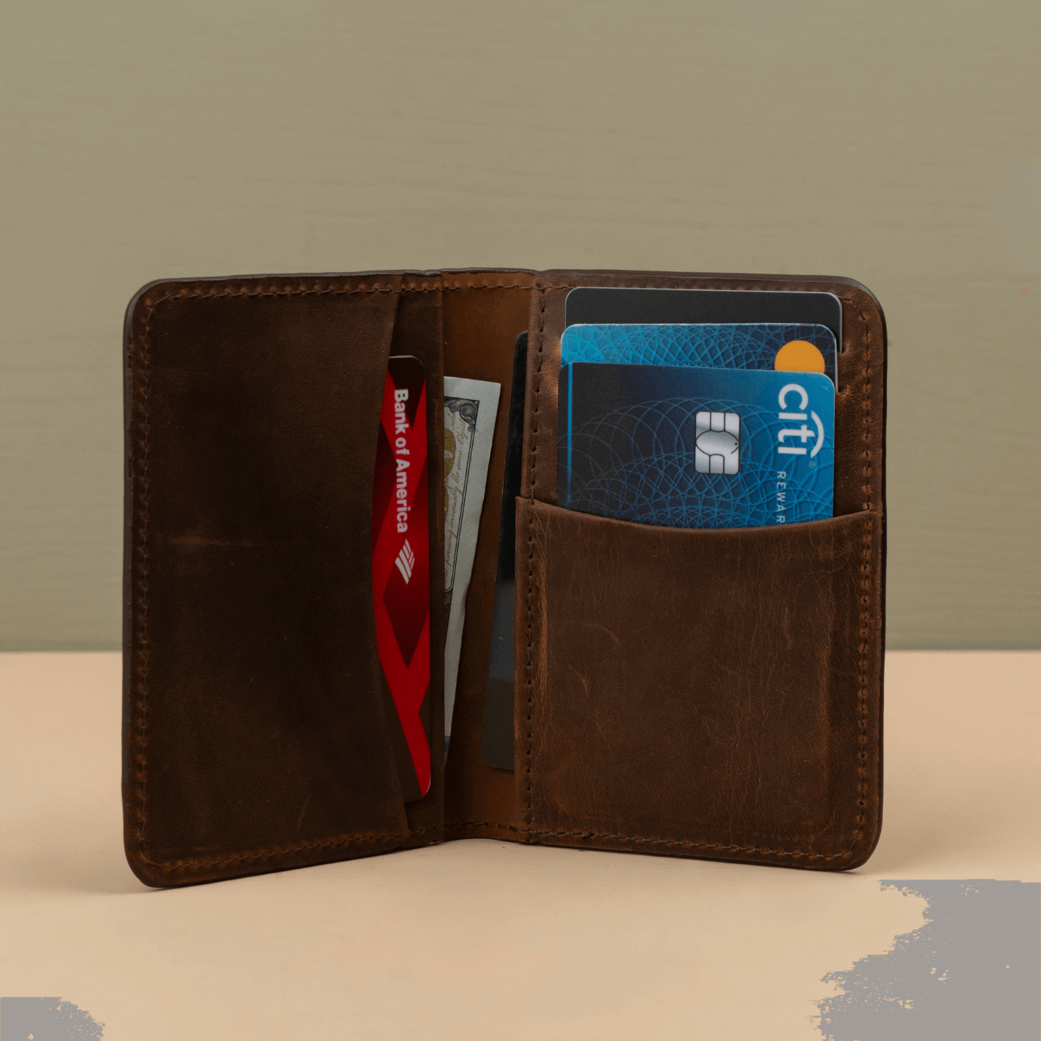 Dark Brown Leather Thin Wallet with Card Holder - LEATHERE