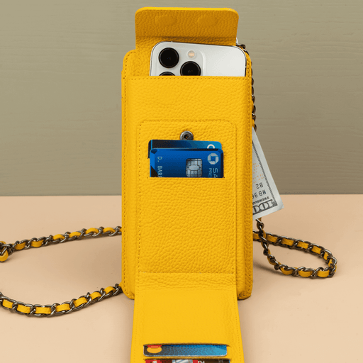 Yellow Leather Crossbody Phone Bag & Wallet - LEATHERE