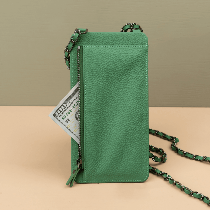 Green Leather Crossbody Phone Bag & Wallet - LEATHERE