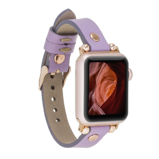 Light Purple Leather Slim Apple Watch Band with Rivet - LEATHERE