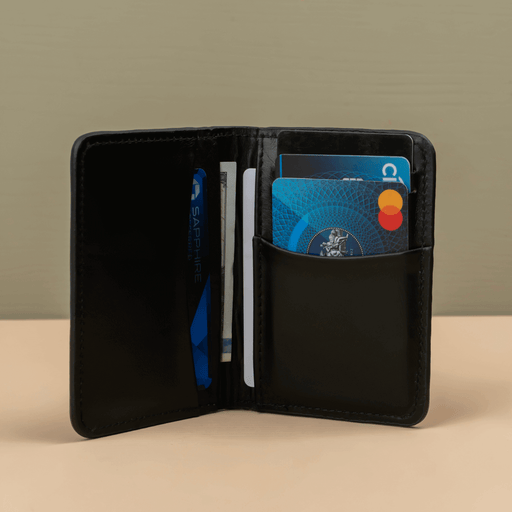 Black Leather Thin Wallet with Card Holder - LEATHERE