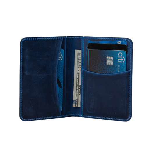 Blue Leather Thin Wallet with Card Holder - LEATHERE