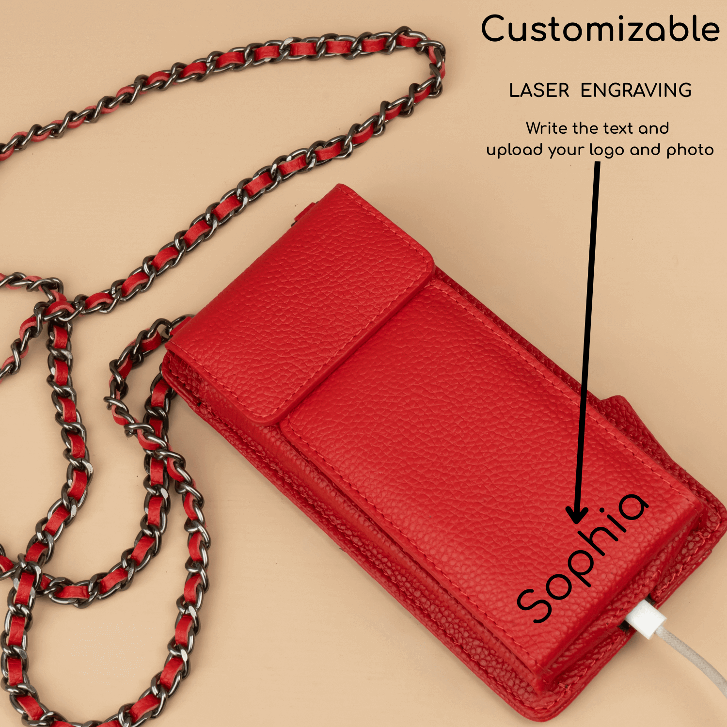Leather Red Crossbody Bag Phone Wallet - Columbus